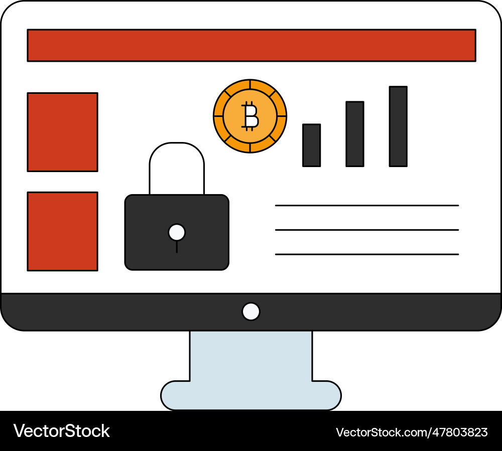 A bitcoin graph appears on the screen Vector Image