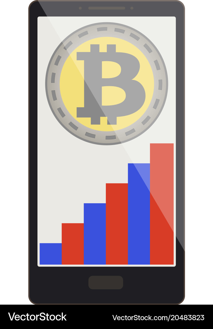 Bitcoin coin with growth graph on a phone screen Vector Image