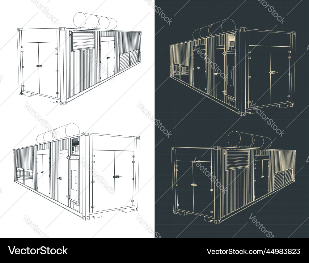 Containerized generator blueprints Vector Image