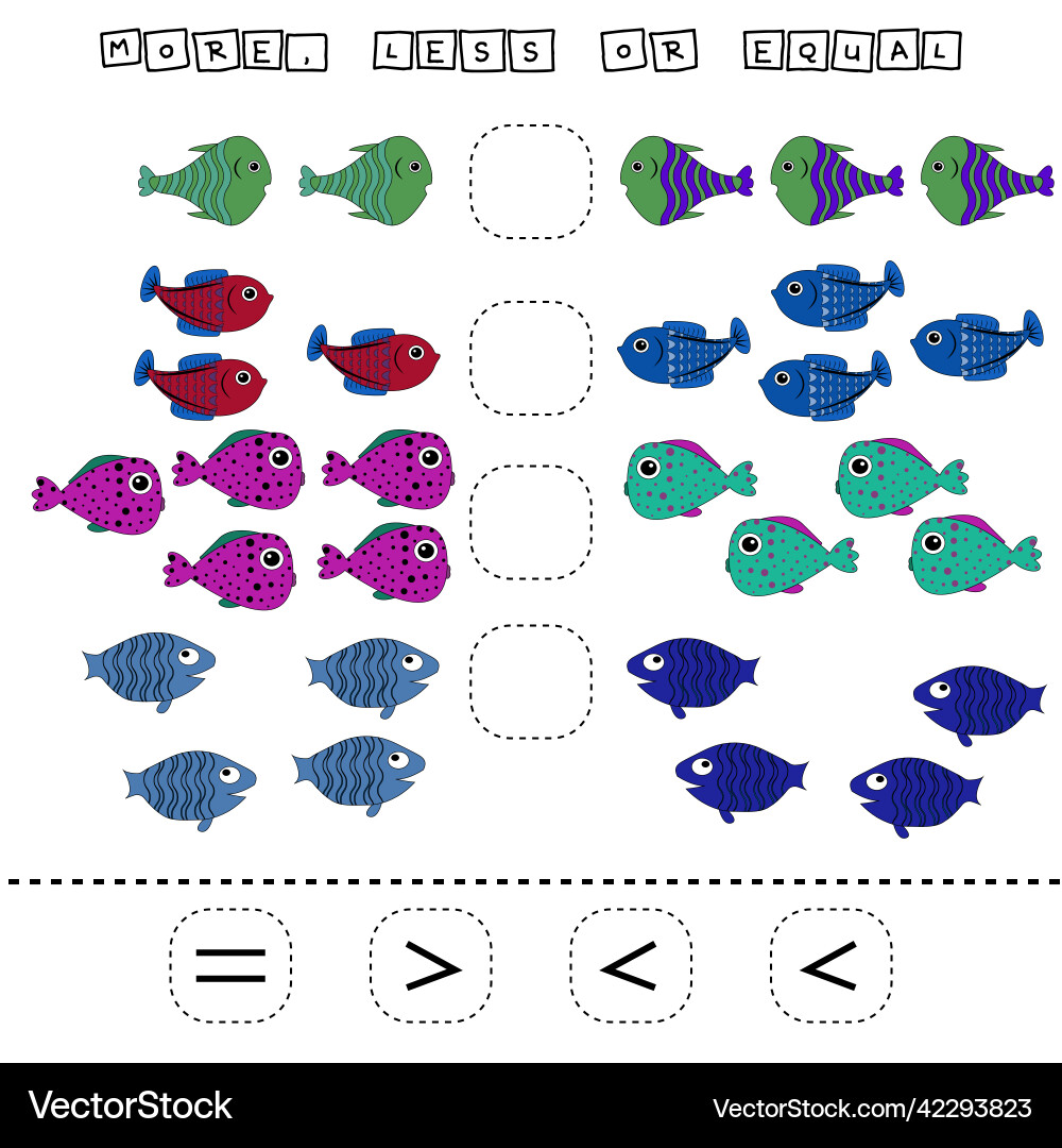 Cut and Glue: Greater Than, Less Than, or Equal? Vector Image