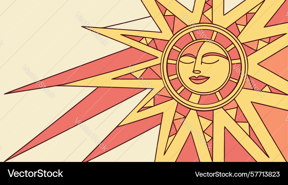 Dynamic sun with sharp rays and serene face Vector Image