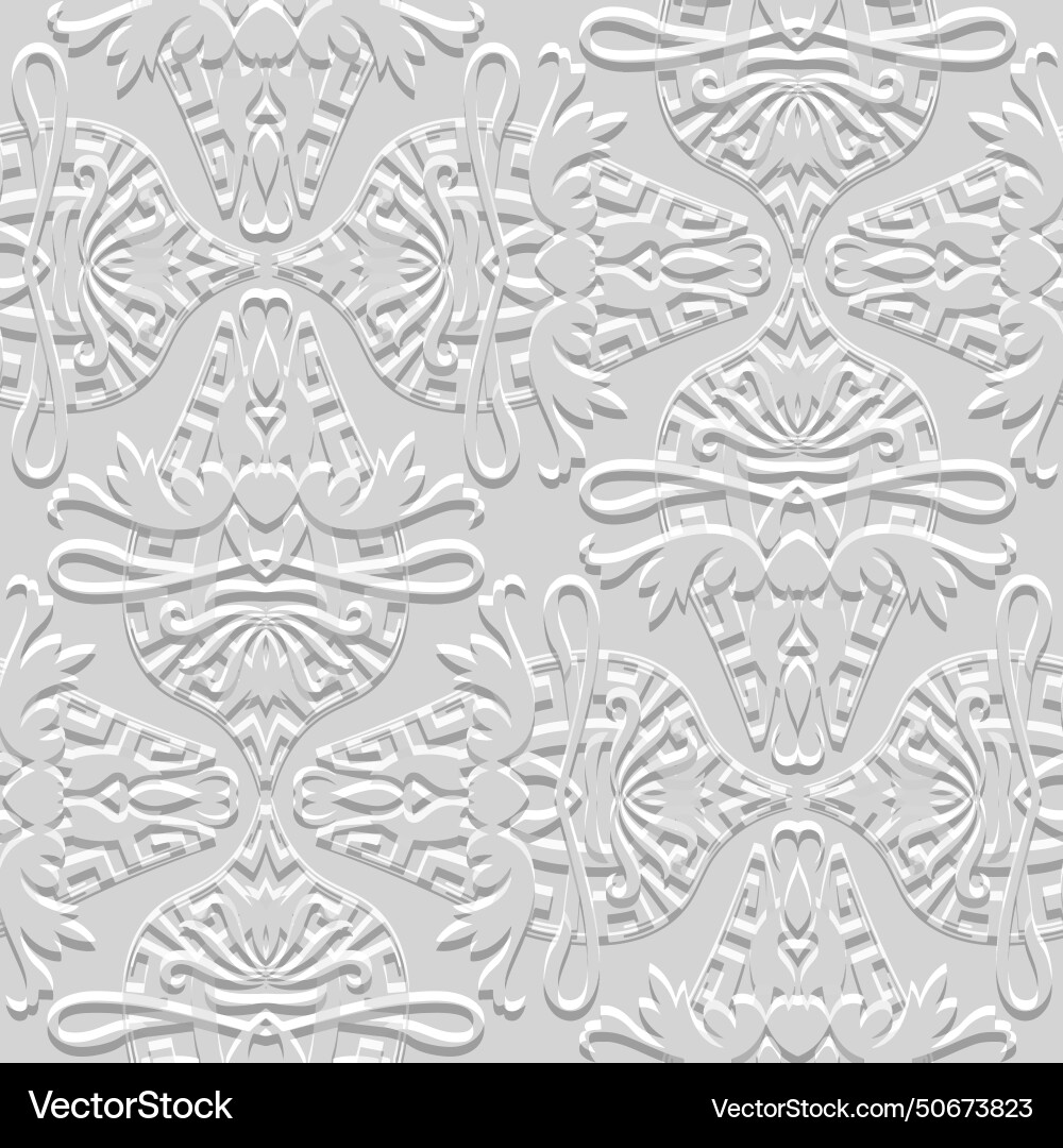 Floral emboss greek 3d seamless pattern embossed Vector Image