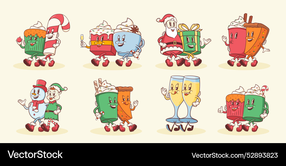 Groovige Weihnachten Retro Zeichen gesetzt Cartoon Groovige Weihnachten Retro Zeichen gesetzt Cartoon vektorbild
