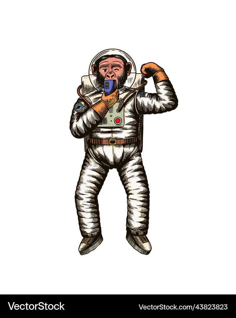 Monkey Astronaut nimmt Selfies und spielt Monkey Astronaut nimmt Selfies und spielt vektorbild