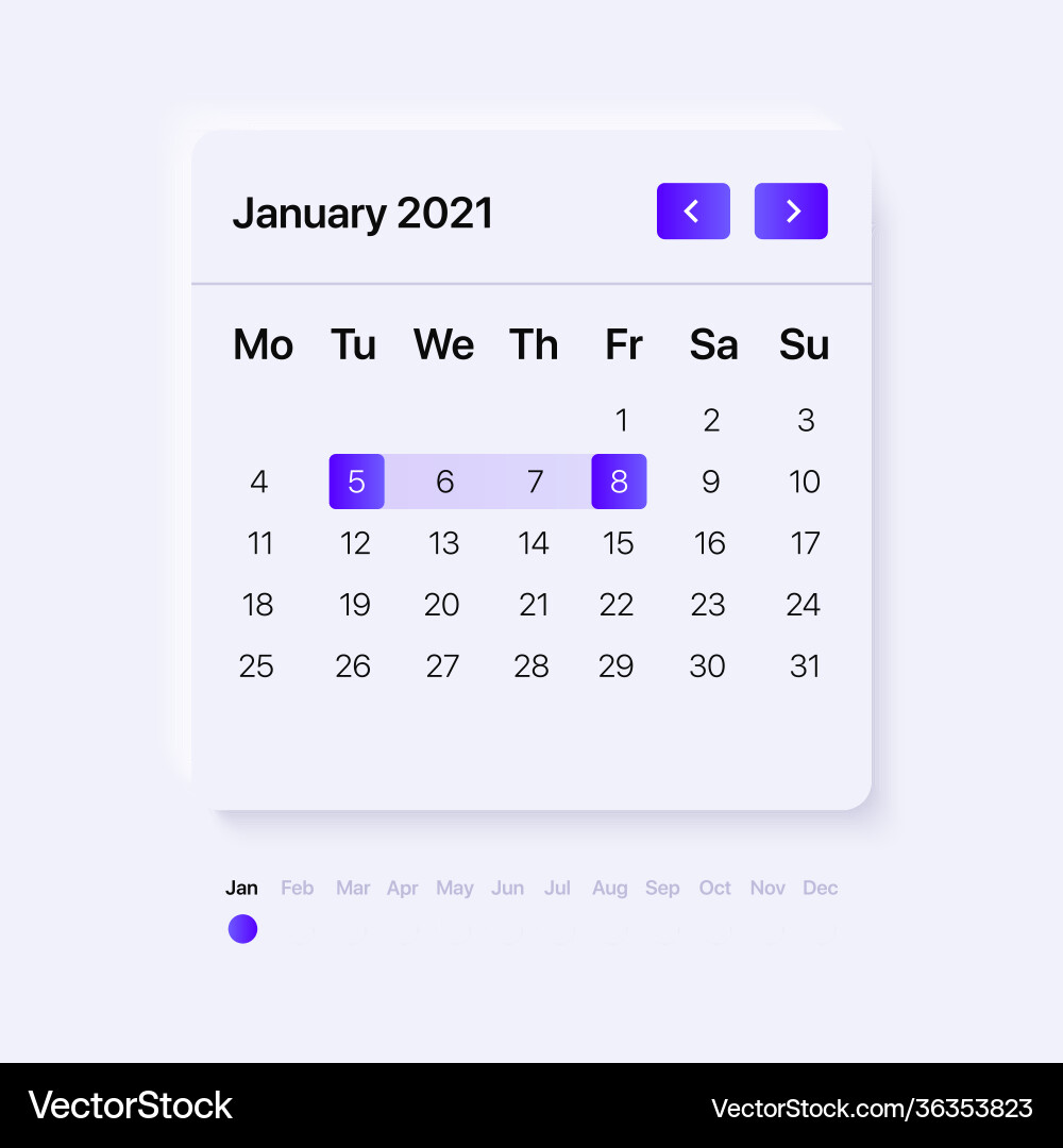 Neumorphism ui calendar concept with blue gradient Neumorphism ui calendar concept with blue gradient vector image