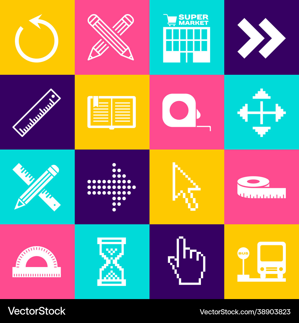 Set bus stop tape measure pixel arrows in four Set bus stop tape measure pixel arrows in four vector image