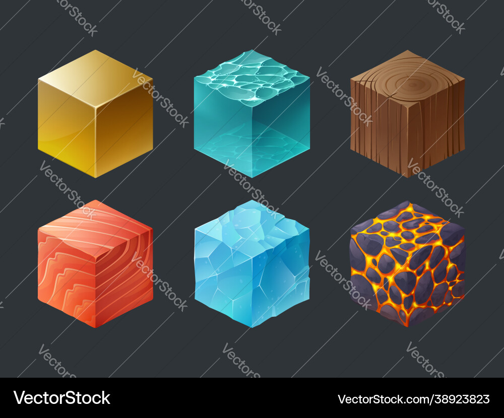 Set isometric cubes game texture 3d icons Set isometric cubes game texture 3d icons Vector Image