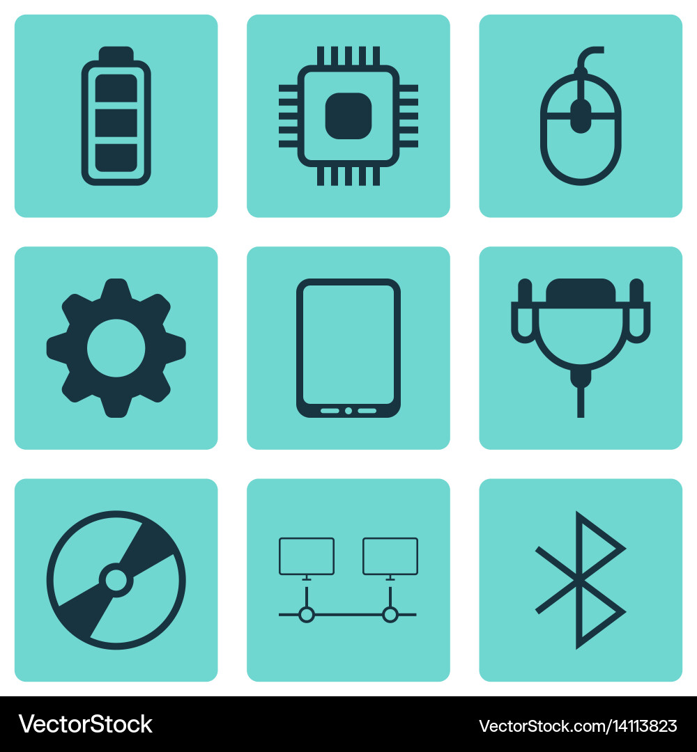 Set of 9 computer hardware icons includes vector image