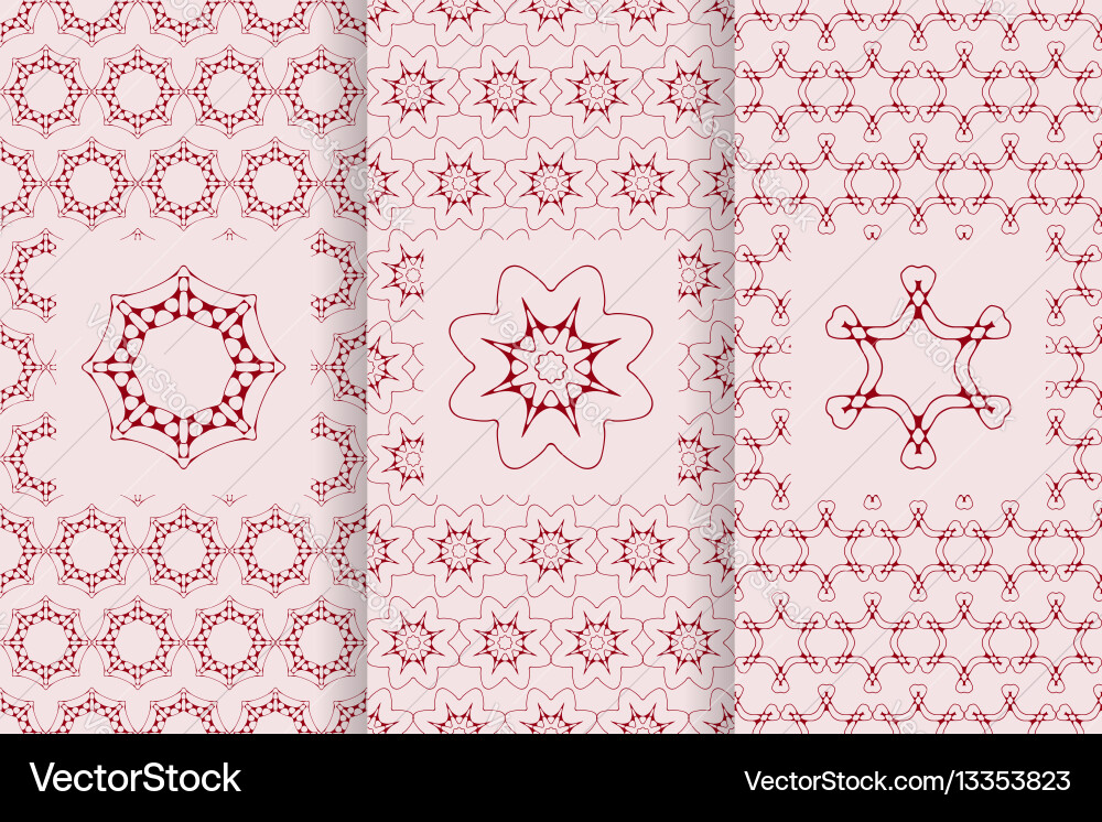 Set of seamless patterns in red color with logo Set of seamless patterns in red color with logo vector image