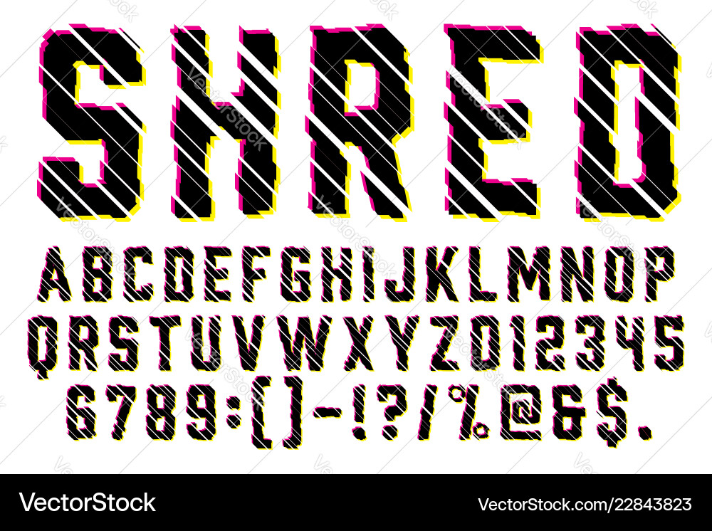 Trendy distorted glitch font typeface letters Trendy distorted glitch font typeface letters Vector Image