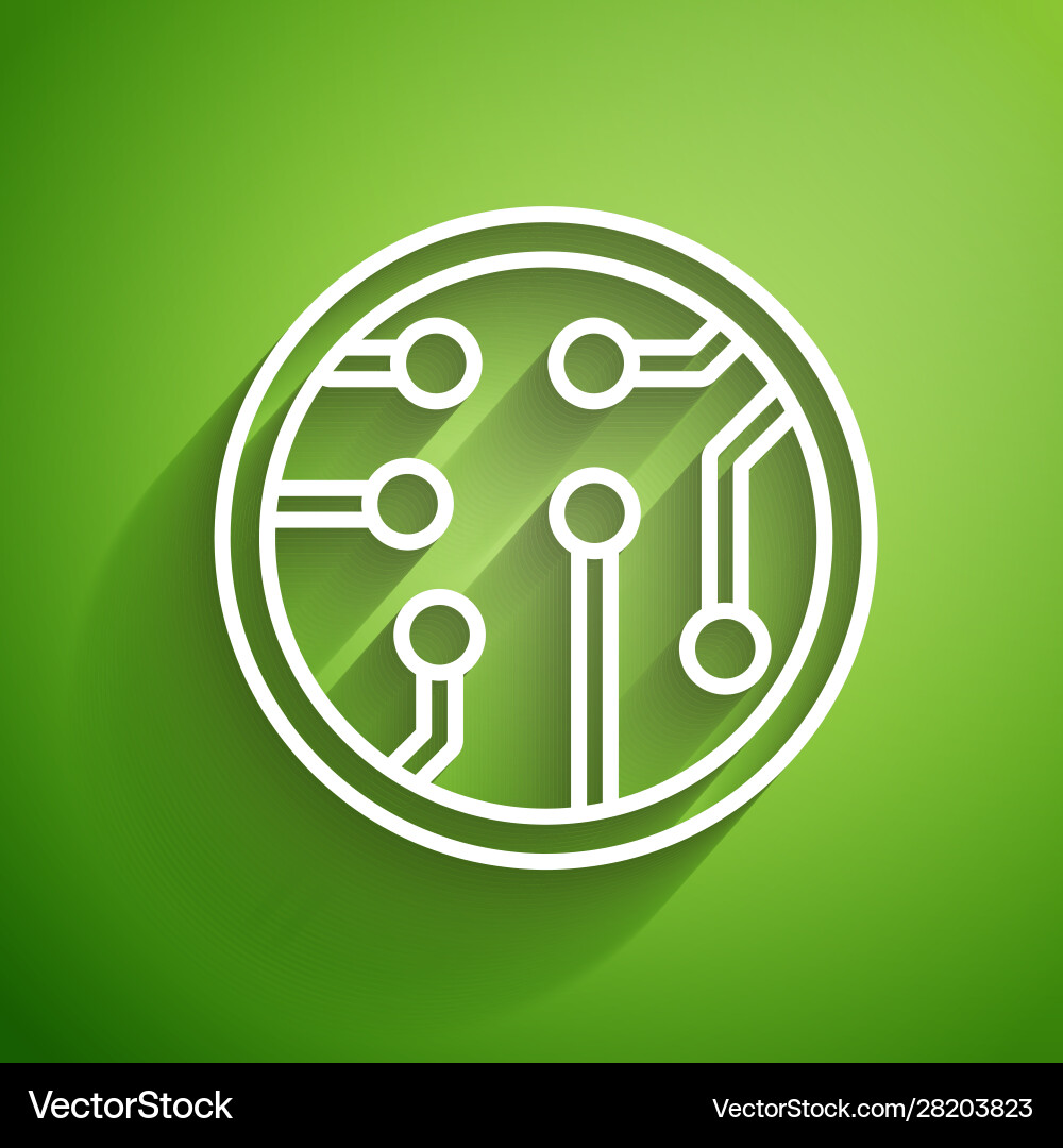 White line processor icon isolated on green Vector Image