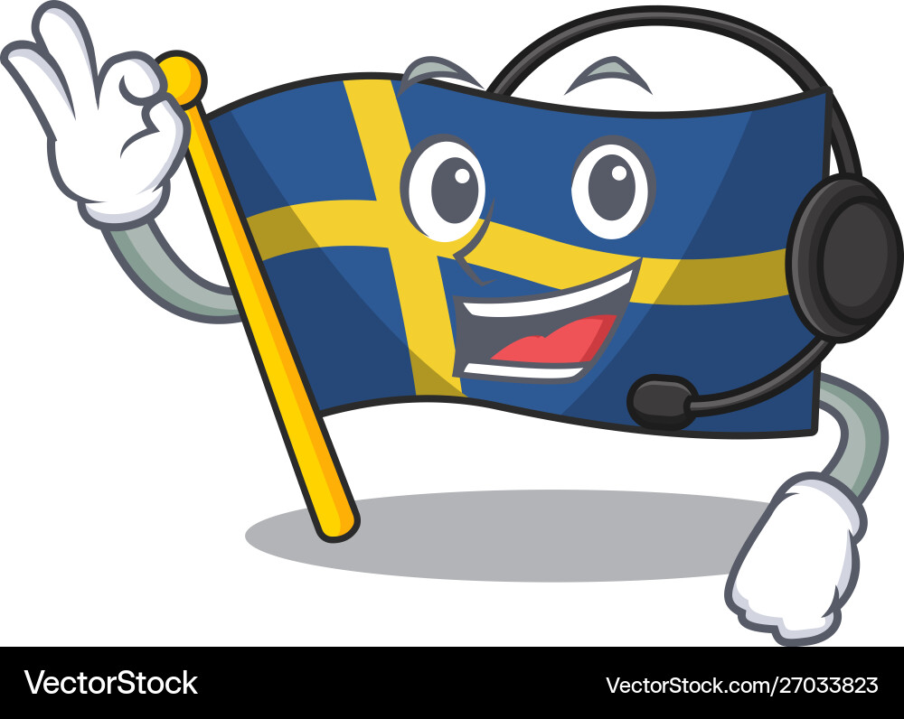 With headphone swede flags flutter on character vector image