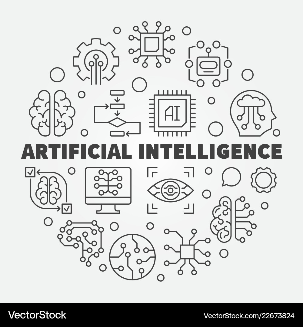 AI Technology Round Icons vector image