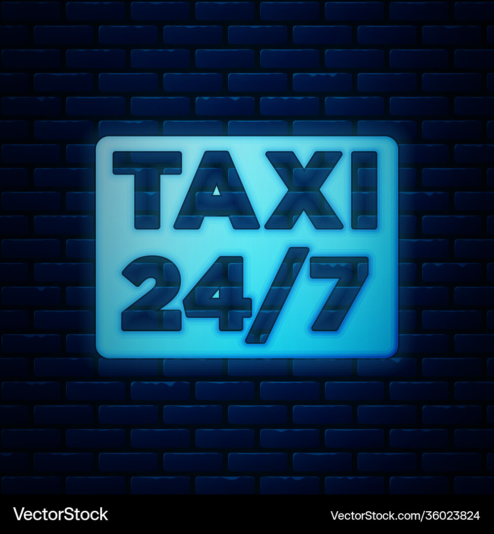 Glowing neon map pointer with taxi icon isolated Glowing neon map pointer with taxi icon isolated Vector Image