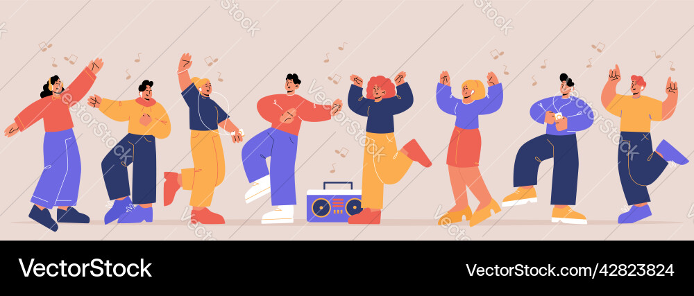 Happy friends dance to music on party Happy friends dance to music on party vector image