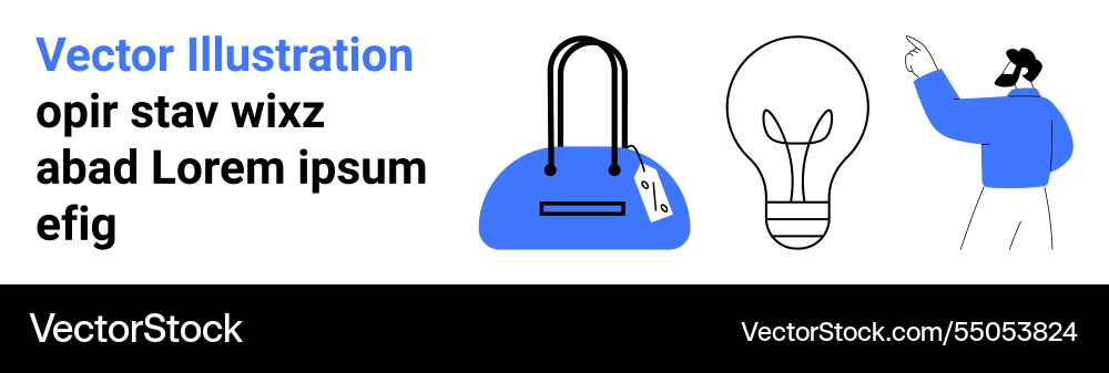 Man pointing at objects including a blue bag Man pointing at objects including a blue bag vector image