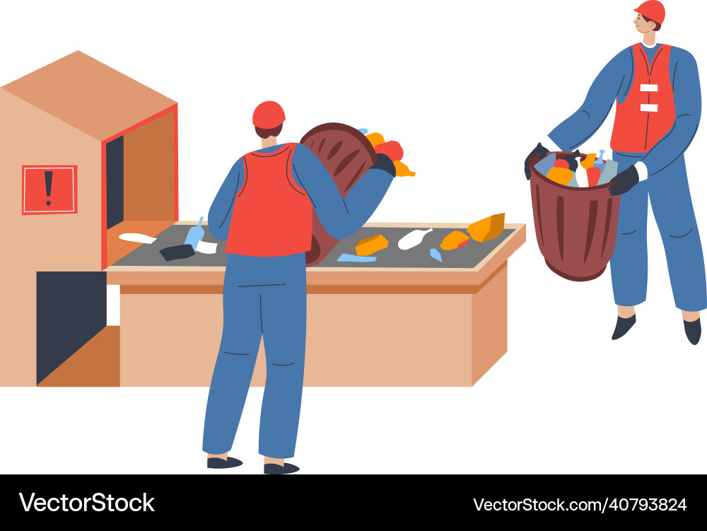 People sorting garbage in recycling factory People sorting garbage in recycling factory vector image