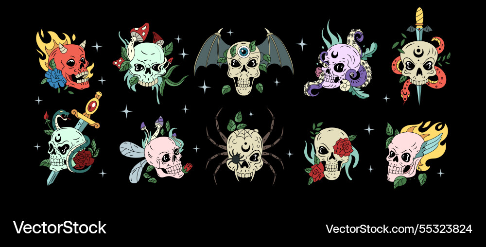 Skull skeleton face with flower on halloween Skull skeleton face with flower on halloween vector image