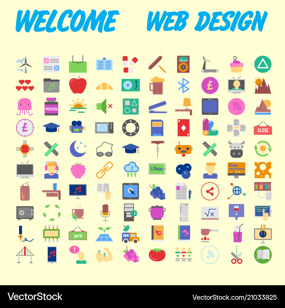 100 universal icons for web design on different 100 universal icons for web design on different Vector Image