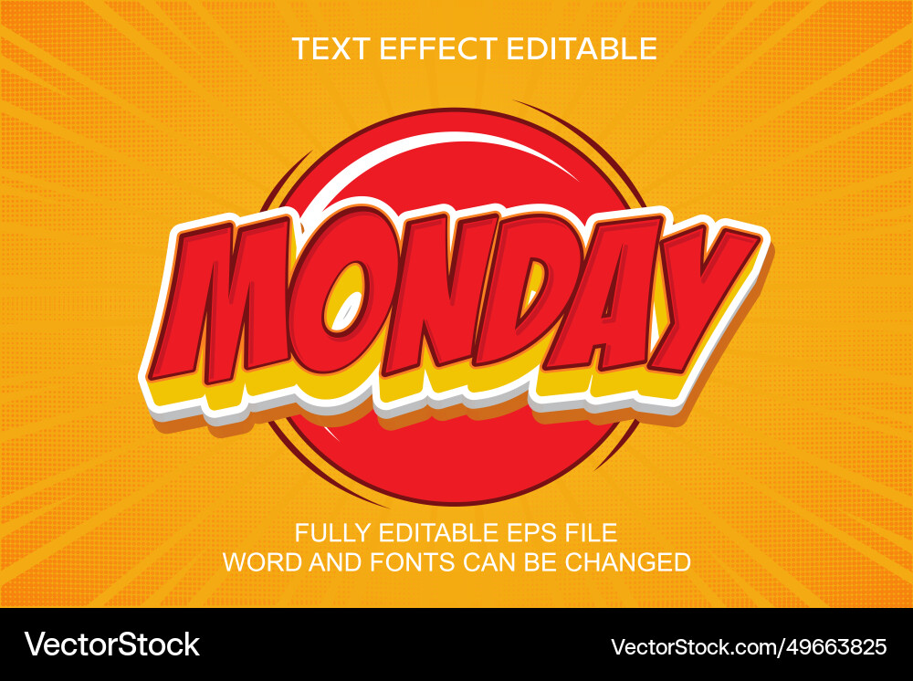 3d text effect monday editable Vector Image