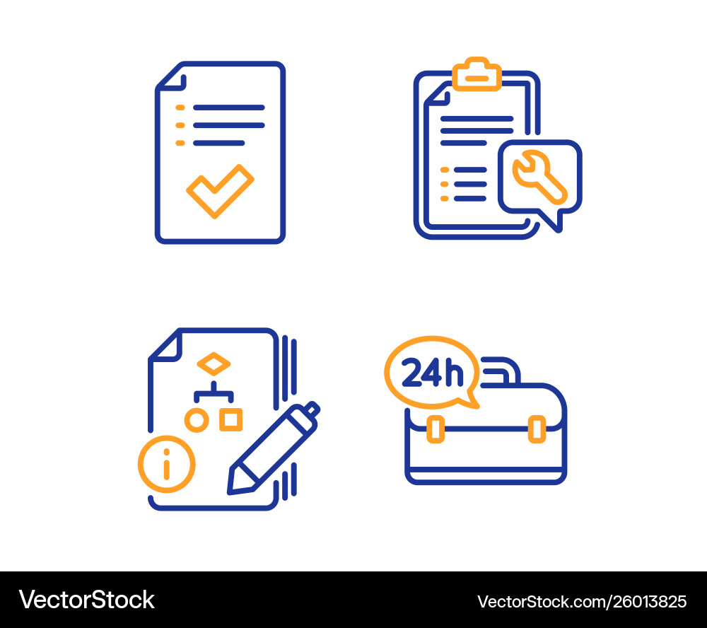 Approved checklist spanner and algorithm icons Approved checklist spanner and algorithm icons vector image
