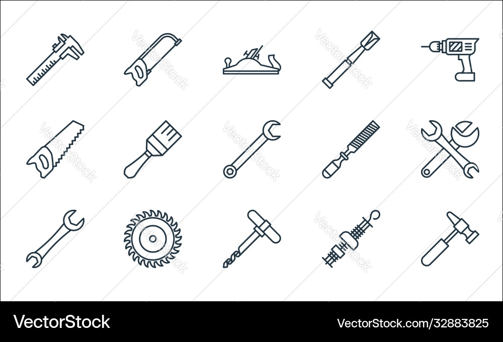 Carpentry line icons linear set quality Vector Image