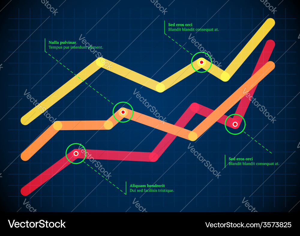 Intersecting graph lines with round pointers vector image