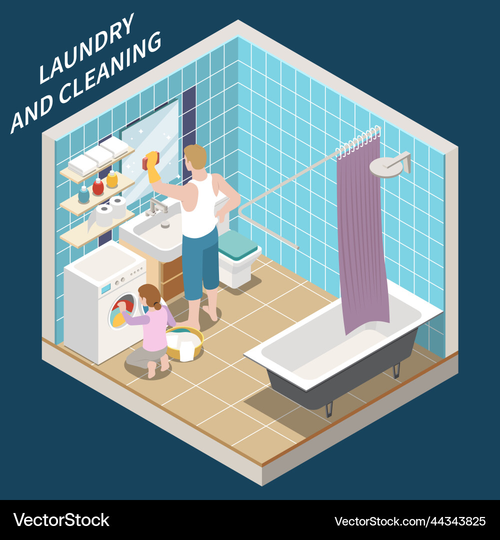 Laundry and cleaning isometric composition Vector Image