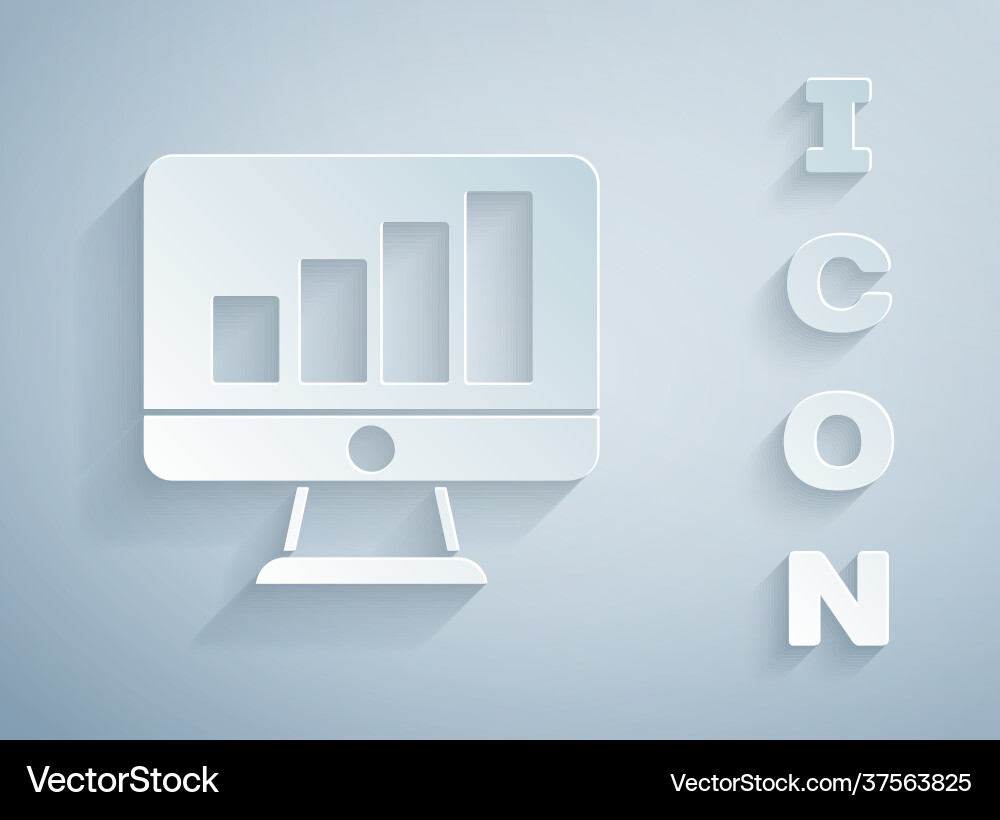 Paper cut computer monitor with graph chart icon Paper cut computer monitor with graph chart icon vector image