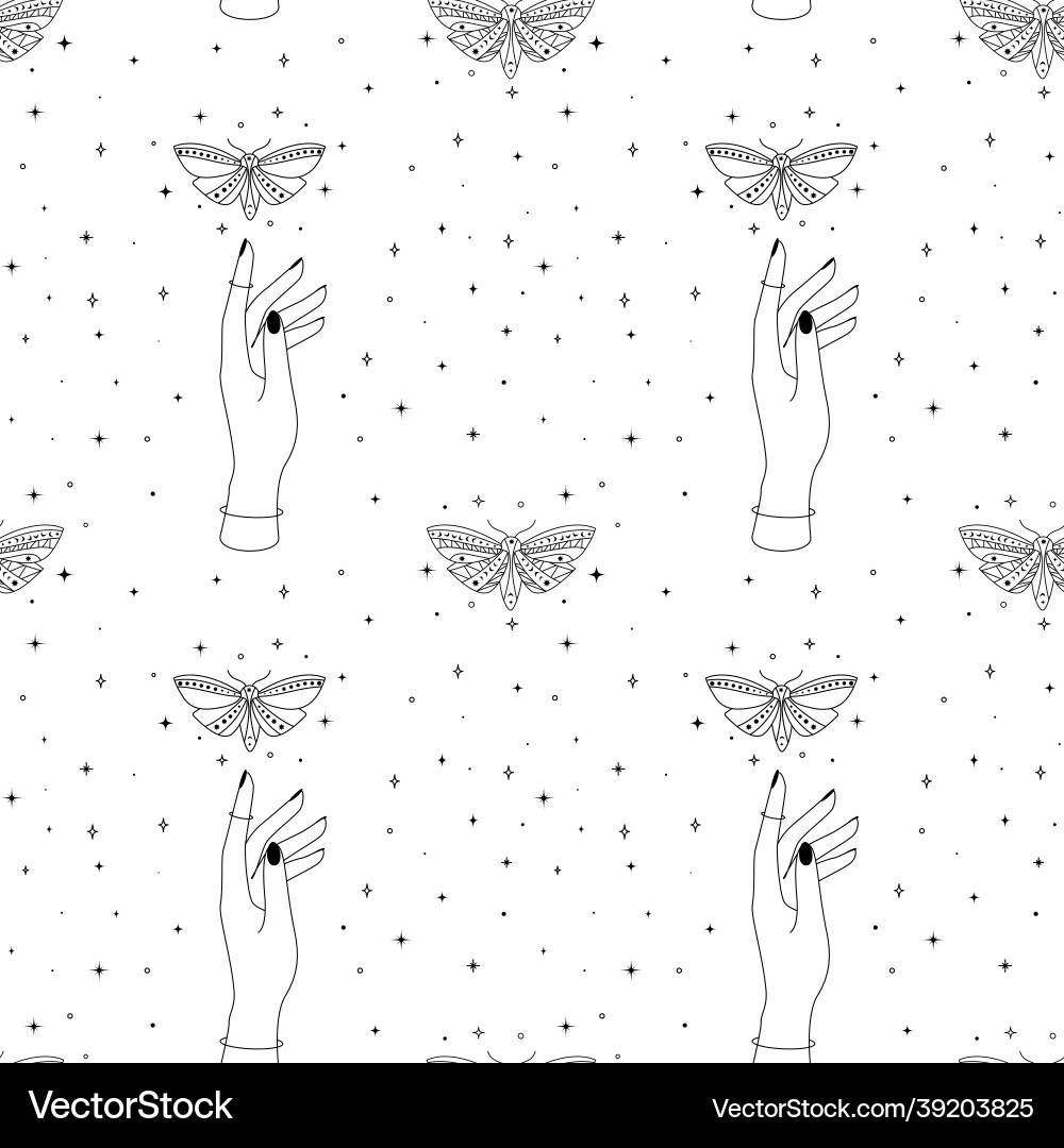 Seamless esoteric pattern with celestial butterfly vector image