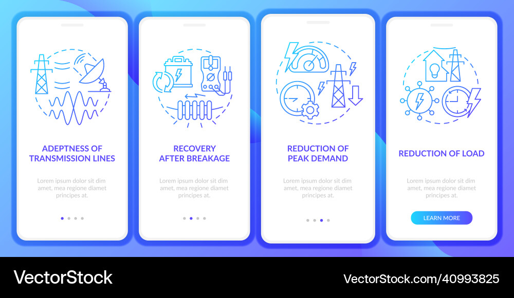 Smart grid applications blue gradient onboarding Smart grid applications blue gradient onboarding vector image