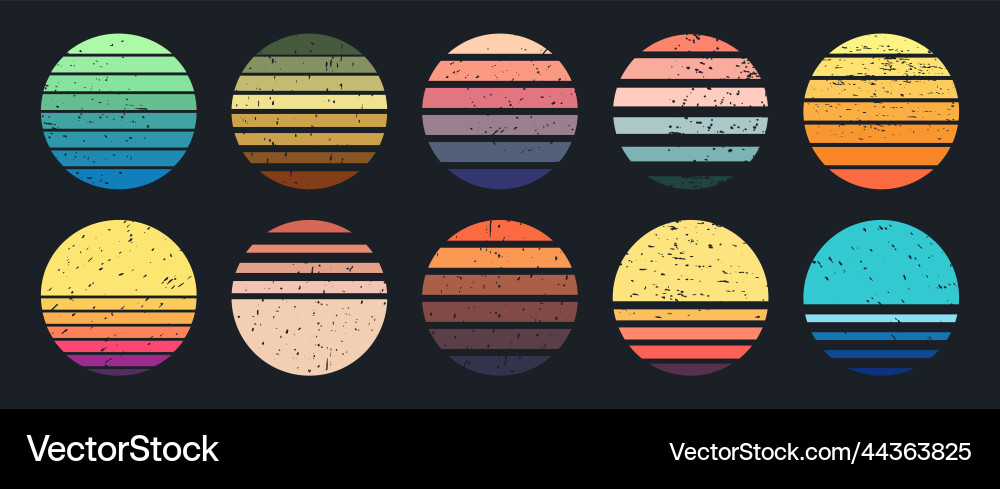 Sunset circle gradient badges retro abstract Vector Image