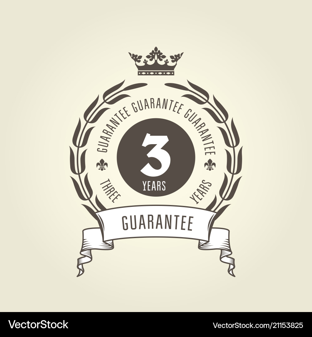 Three years warranty seal - chic guarantee emblem Vector Image