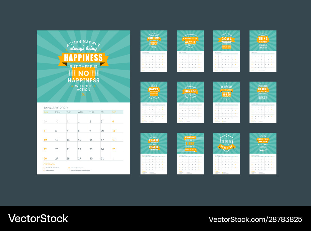 Wall calendar planner template for 2020 design Wall calendar planner template for 2020 design vector image