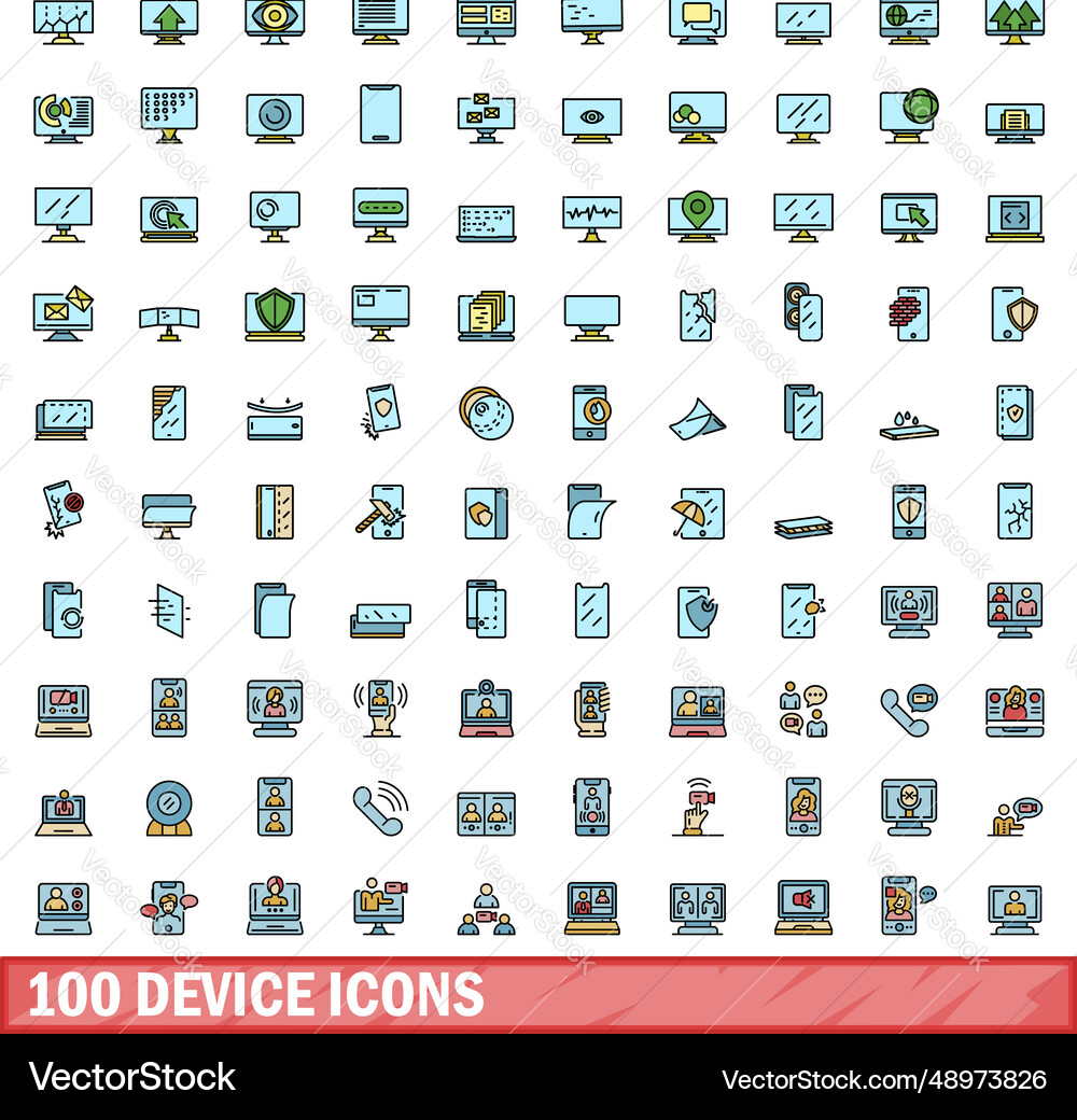 100 device icons set color line style Vector Image