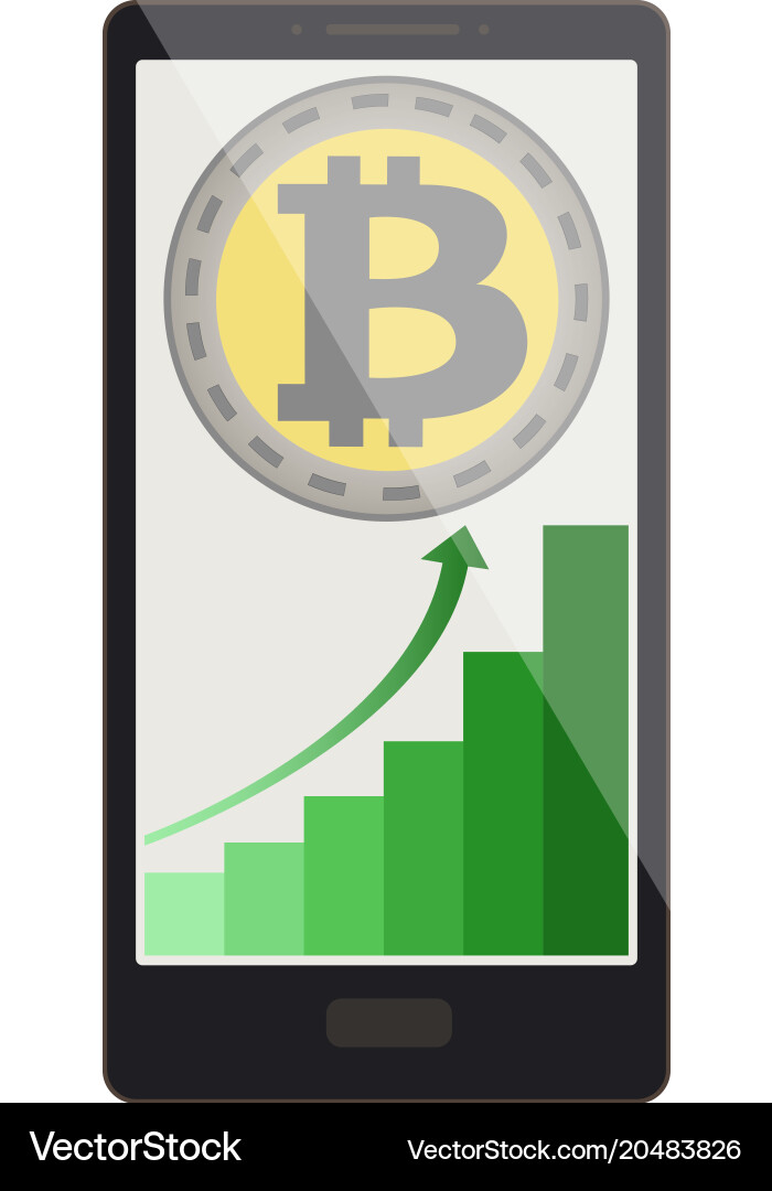 Bitcoin coin with growth graph on a phone screen vector image