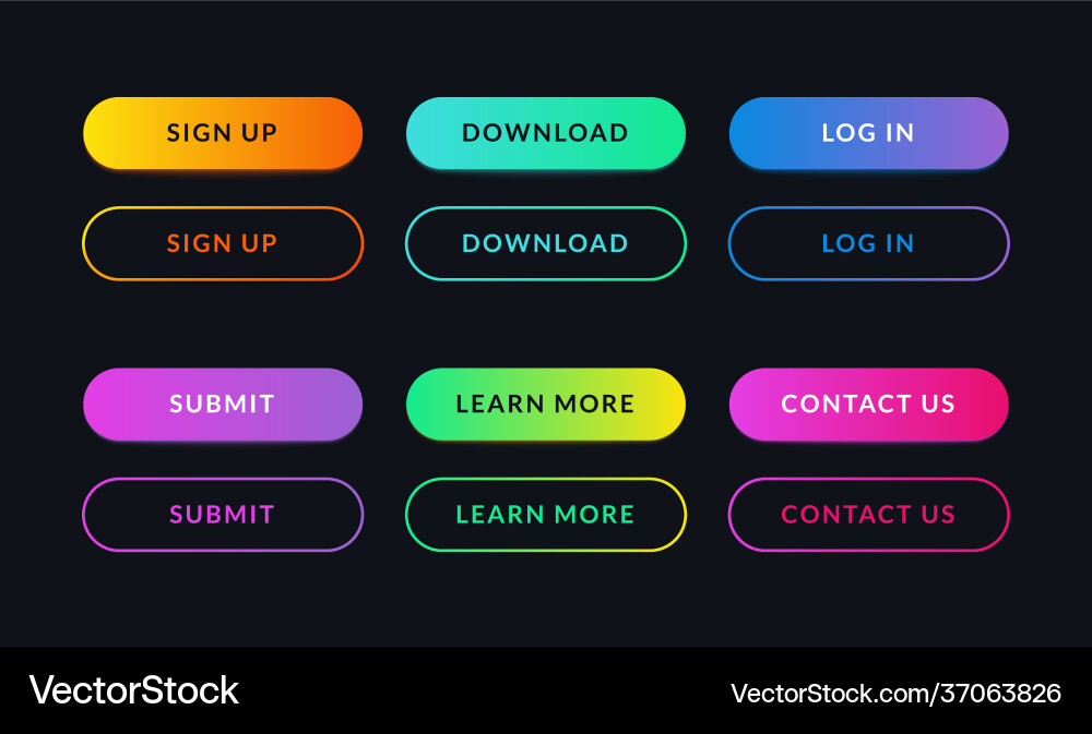 Gradient web ui buttons set neon internet menu Gradient web ui buttons set neon internet menu Vector Image