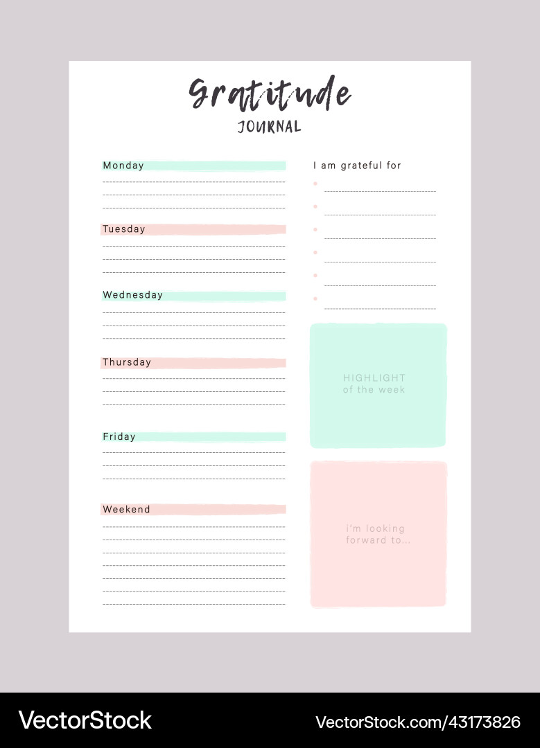 gratitude-journal-printable-template-royalty-free-vector for Free Printable Gratitude Journal Pages Gratitude journal printable template Royalty Free Vector for Free Printable Gratitude Journal Pages