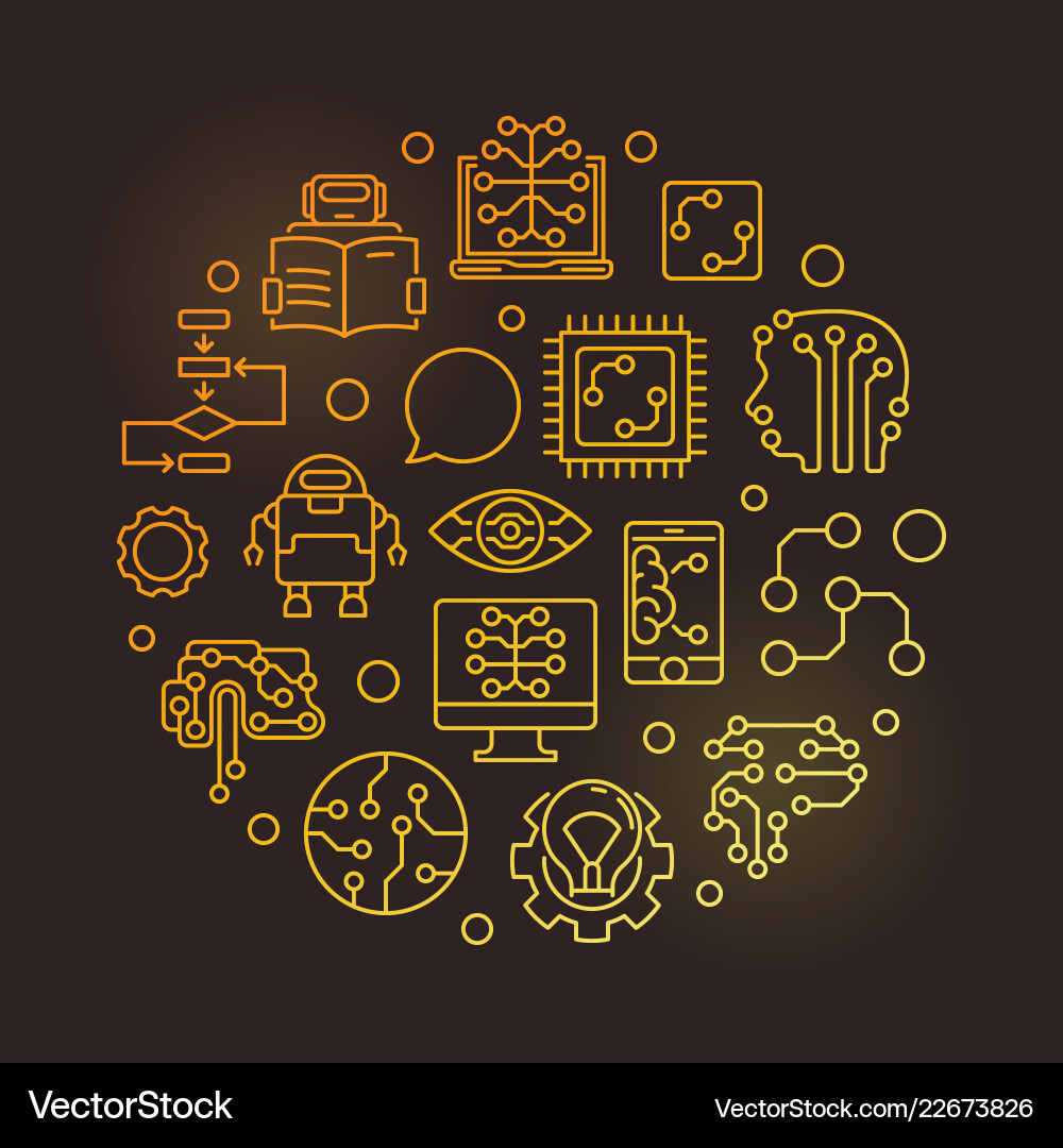 Machine learning circular golden line Machine learning circular golden line vector image