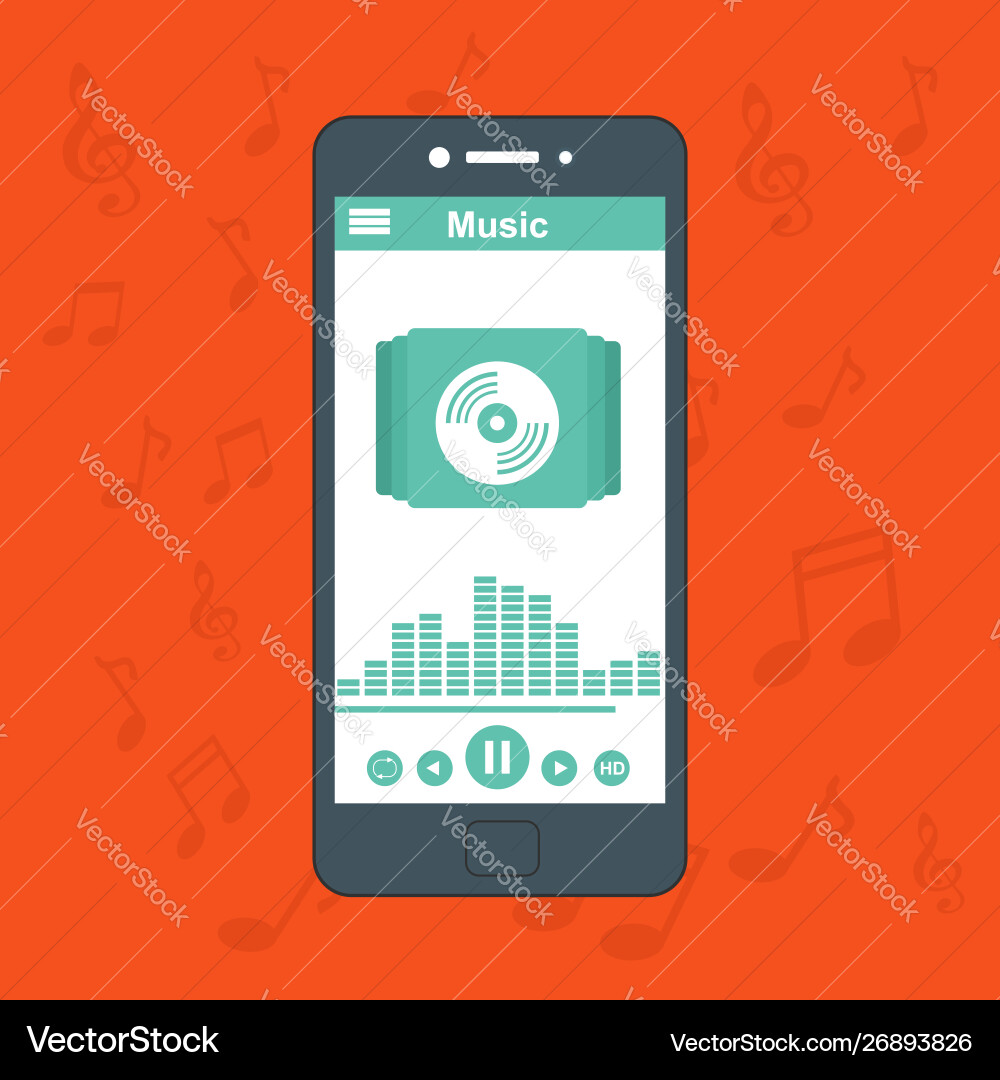 Media player application app template with flat Media player application app template with flat vector image