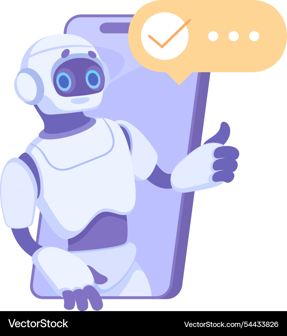 Robot character look from smartphone screen Robot character look from smartphone screen vector image