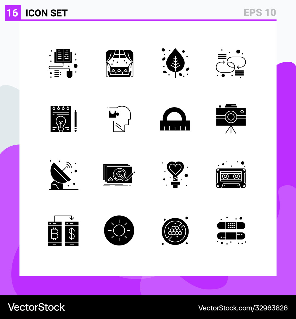 Set 16 solid glyphs on grid for document Vector Image