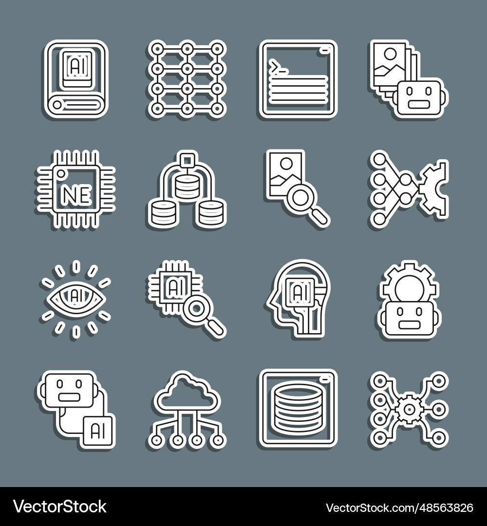 Set line neural network robot setting web vector image