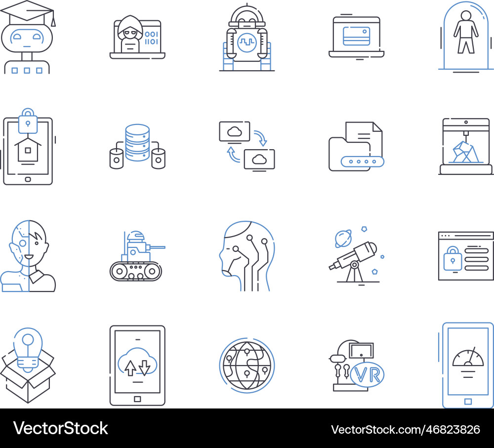 Virtual security line icons collection encryption Virtual security line icons collection encryption vector image