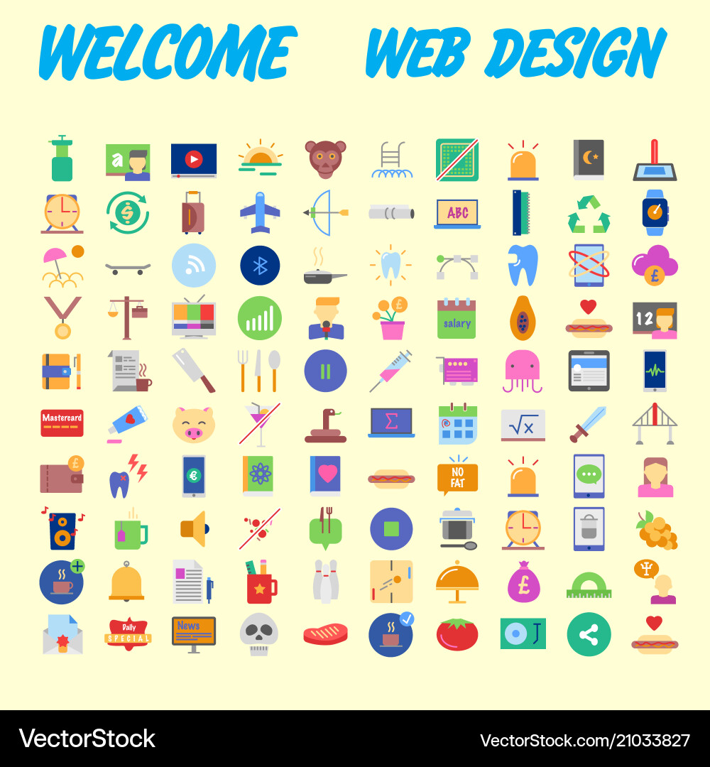 100 universal icons for web design on different Vector Image