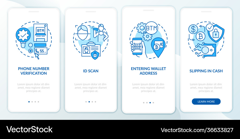 Bitcoin atm verification steps onboarding mobile Bitcoin atm verification steps onboarding mobile vector image