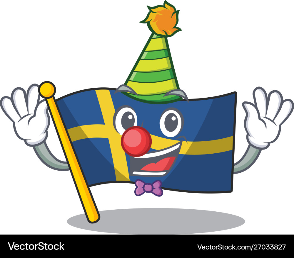 Clown swede flags flutter on character pole Clown swede flags flutter on character pole vector image