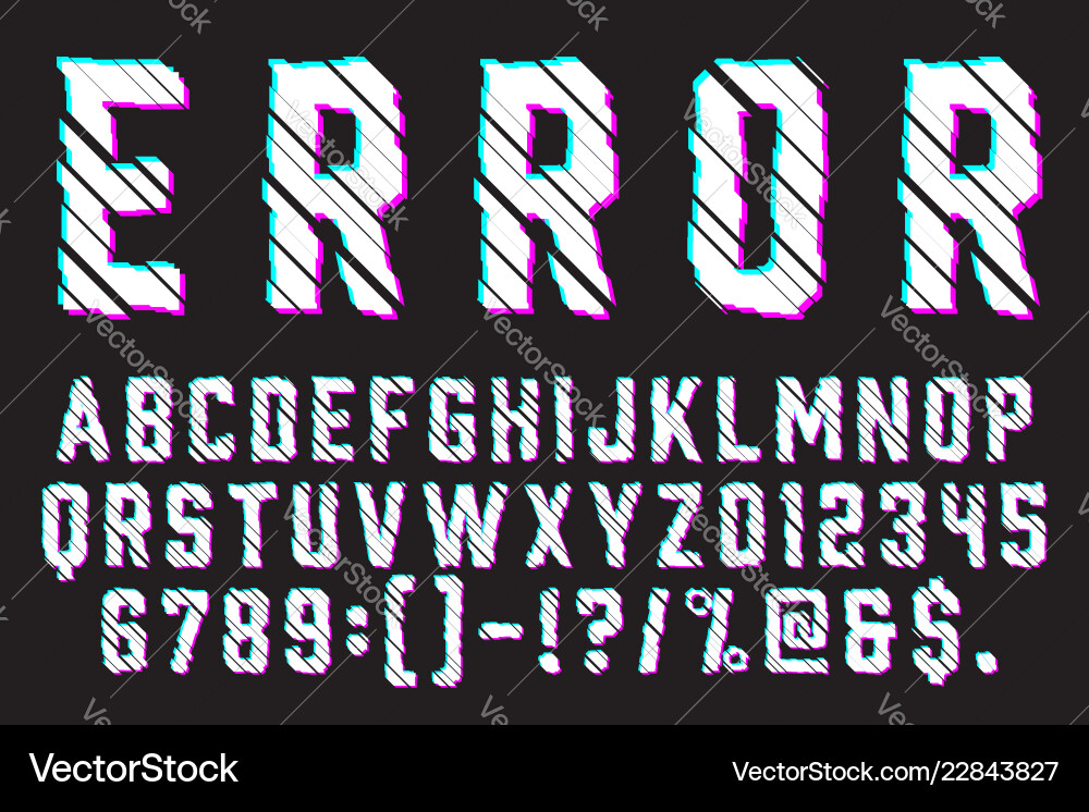 Glitch Font - Distorted Digital Typeface Vector Image