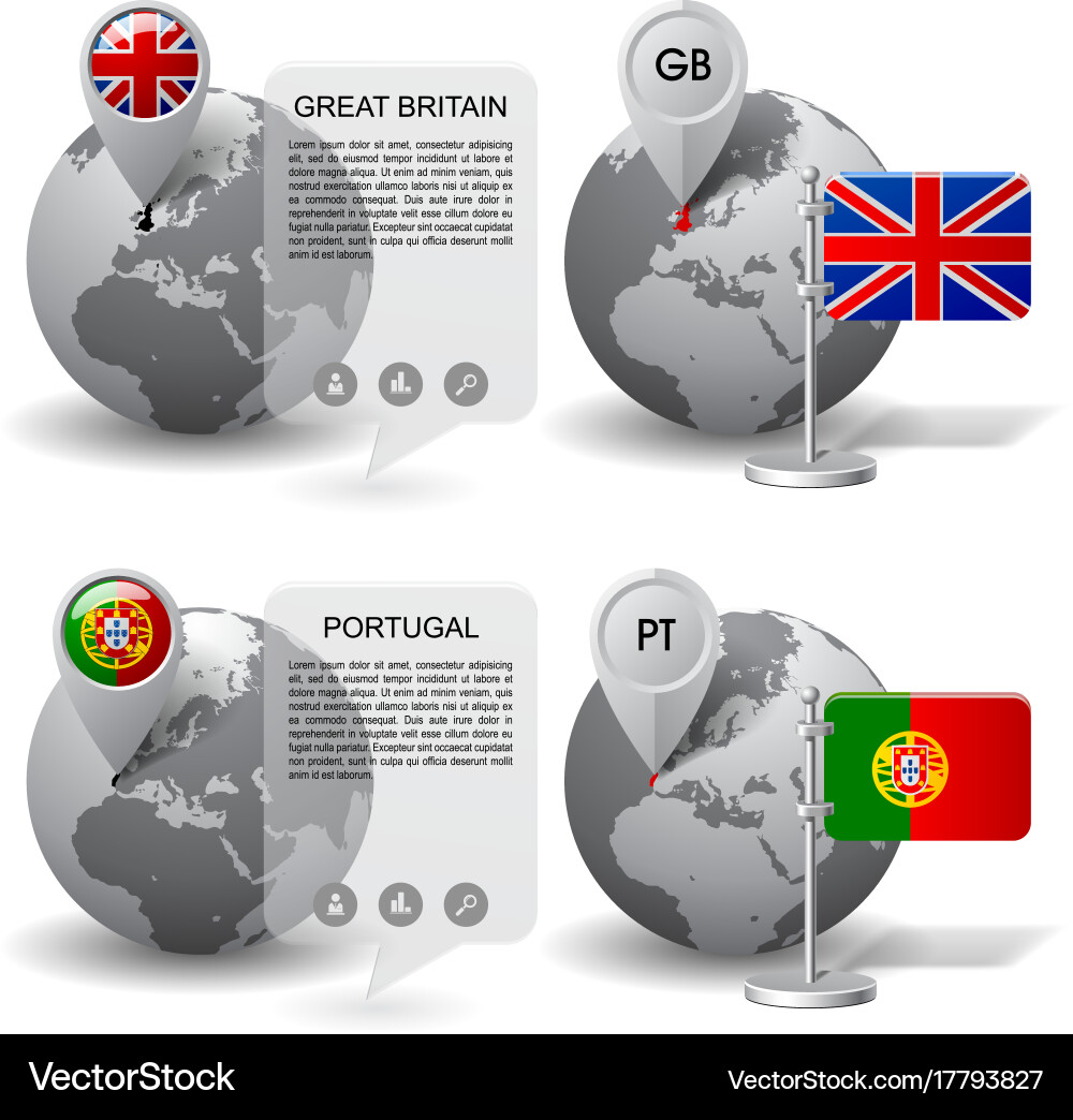Globes with Map Markers & Flags vector image