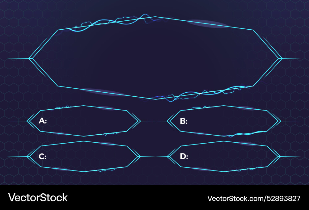Quiz game blue neon lightning frame ui Quiz game blue neon lightning frame ui vector image